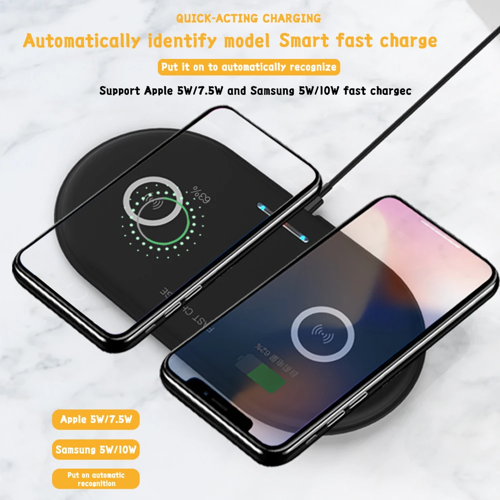 10w Qi Dual Fast Wireless Charger For Iphone Samsung Xiaomi Intelligent Efficient Charging Home Office Devices | Мобильные телефоны