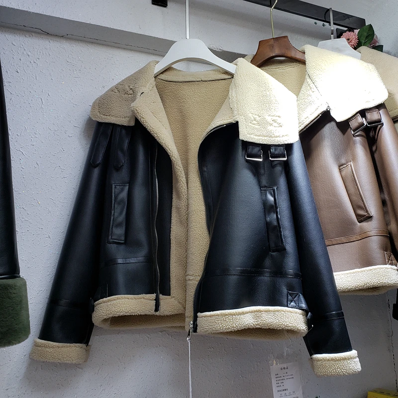 Бархатная Толстая куртка из искусственной кожи Женская Осенняя/зимняя одежда