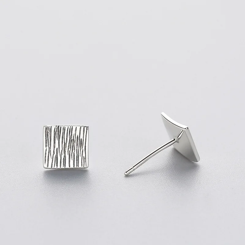 CAIYAYINUO Punk Petite Plain Square Prevent Allergy Stud Earrings Real 925 Sterling Silver Women Fine Jewelry Tinc Geometric