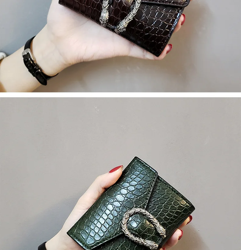 New Style Vintage Women's Short Crocodile-streaked Coin Purse Simple Lady's Fashion Wallet Easy Matching