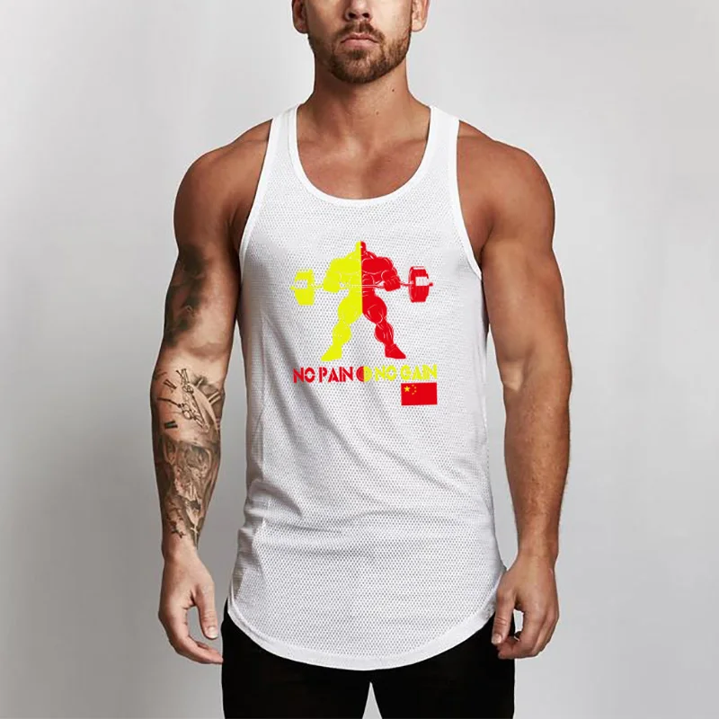 Модные сетчатые мужские танк Топ для занятий йогой тренажерный зал Tanktops жилет Стрингер Фитнес бренд тренировки Повседневное синглеты без рукавов бодибилдинг