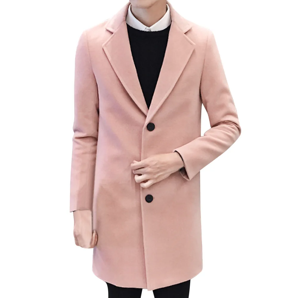 Pink Новинка года, весенне-осеннее мужское Формальное однобортное пальто, длинное шерстяное пальто, плюс верхняя одежда, ветровка, пальто - Цвет: Pink