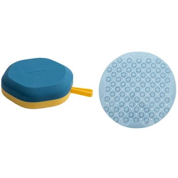 

1Pcs Bathroom Non-Slip Mat Pvc Floor Shower Mat Blue & 1Pcs Silica Gel Ice Square Trays with Lids 12 Ice Squares
