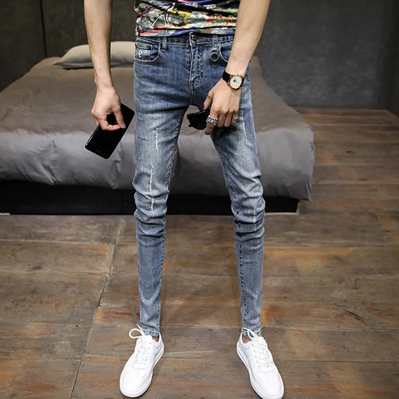 Teenagers Ripped Denim Jeans Men's 