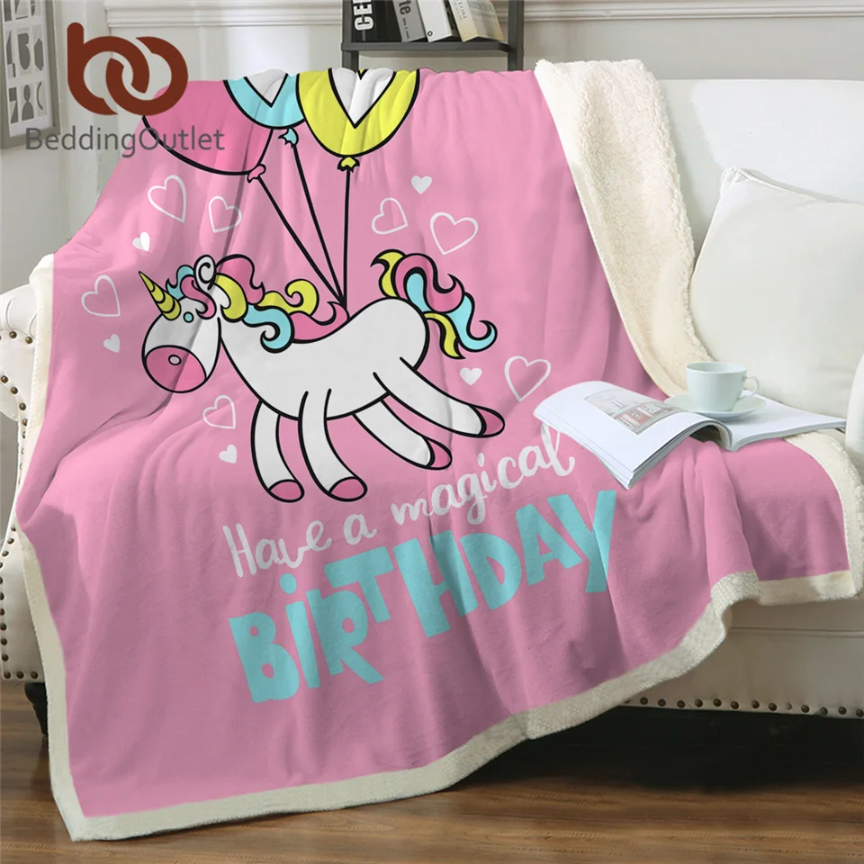 BeddingOutlet детское розовое одеяло в виде единорога с воздушными шарами мультяшное