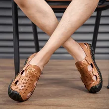 Новинка; Классические летние мужские сандалии; кожаные повседневные пляжные мужские сандалии; высококачественные сандалии; шлепанцы в богемном стиле; большие размеры 12,3