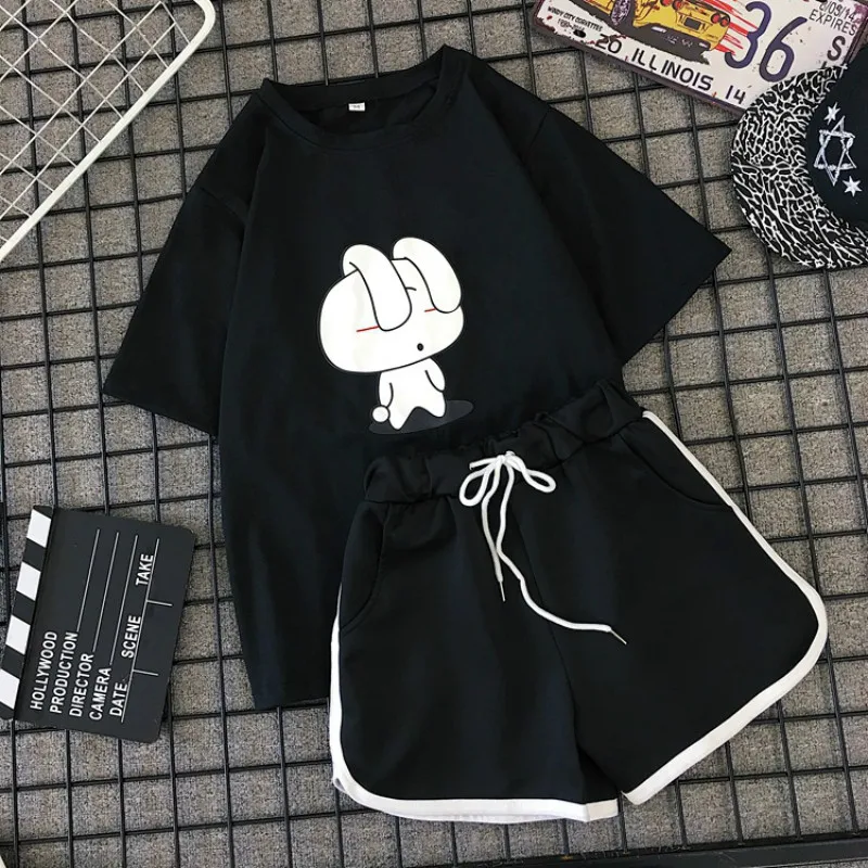 

Summer Tshirts Top And Shorts Two Pcs Set Women Tracksuit Female Beach Casual Jogging Shorts Outfits For Woman