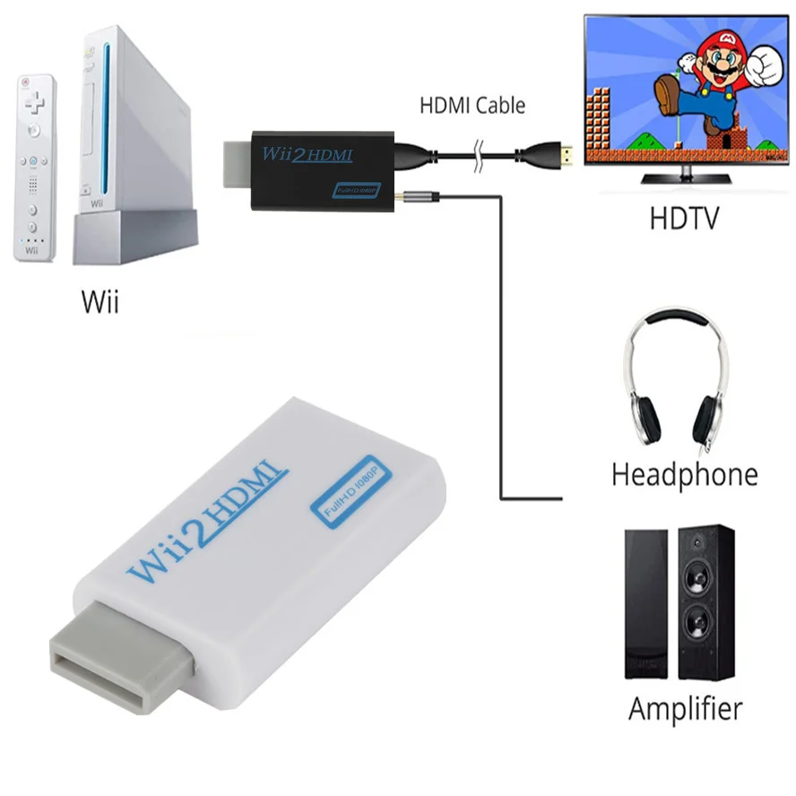 WVVMVV HD 1080P Wii to HDMI ȣȯ  , Ǯ HD 720P 1080P 3.5mm   ̺, PC HDTV  ÷̿