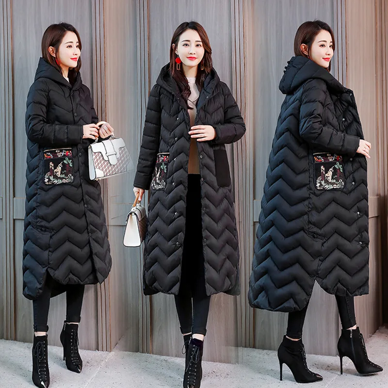 

Cotton-padded Clothes Women's Mid-length 2018 New Style Female Winter Loose-Fit Slimming over-the-Knee down Jacket Cotton-padded