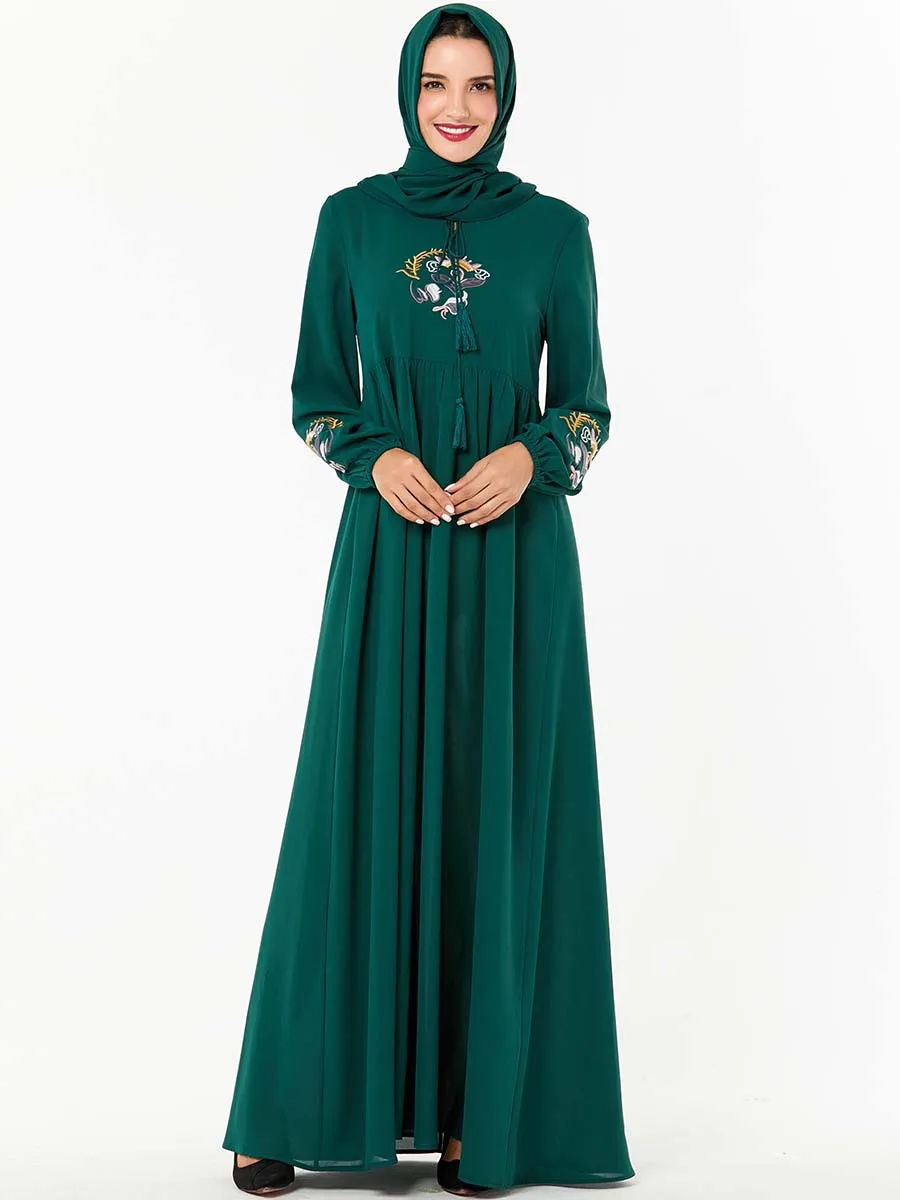 Элегантная абайя Вышивка Цветочные мусульманское платье макси Vestidos кардиган-кимоно длинные халаты Jubah Ближний Восток Eid Рамадан исламский