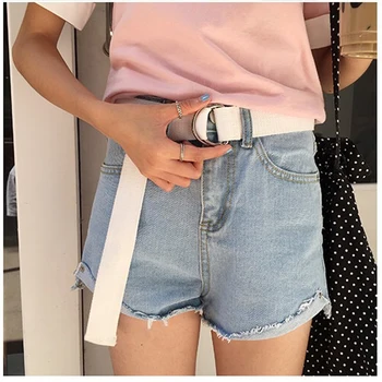 

Korean Version Of The Solid Color Canvas Belt Female Double Ring Buckle Simple Wild Denim Wide Belt Male And Female Students Fas