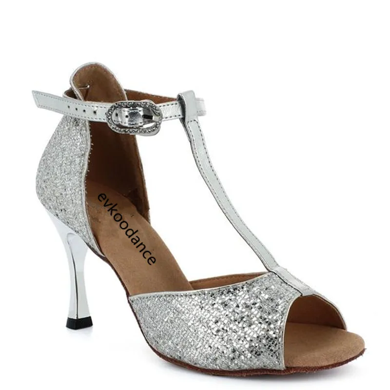 Zapatos De Baile Open Toe Silver Glitter With PU Salsa Latin Dance