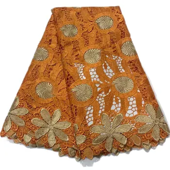 

Beautiful Big Flowers Embroidery Cord Lace African Guipure Lace Fabric With Stones High Quality