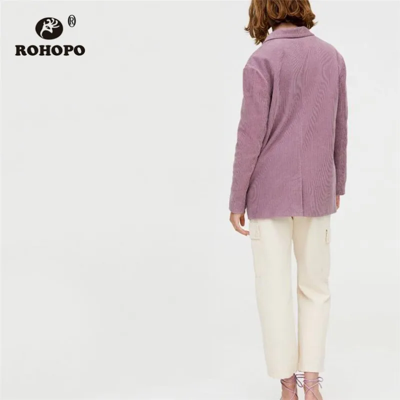 ROHOPO Corduroy Cotton Pink Blazer Autumn Ribbed Fabric Side Welted Pockets Double Buttons Solid Slim Outwear #2309 ROHOPO Corduroy Cotton Pink Blazer Autumn Ribbed Fabric Side Welted Pockets Double Buttons Solid Slim Outwear #2309