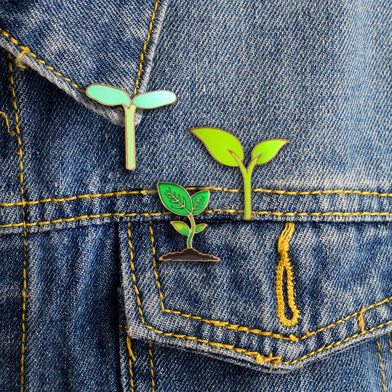 3 стиля персонализированные натуральные зеленые растения рассады листовые почки фасоли Sprouts почвы Минимальная эмаль шпильки джинсы значок для детей друзей