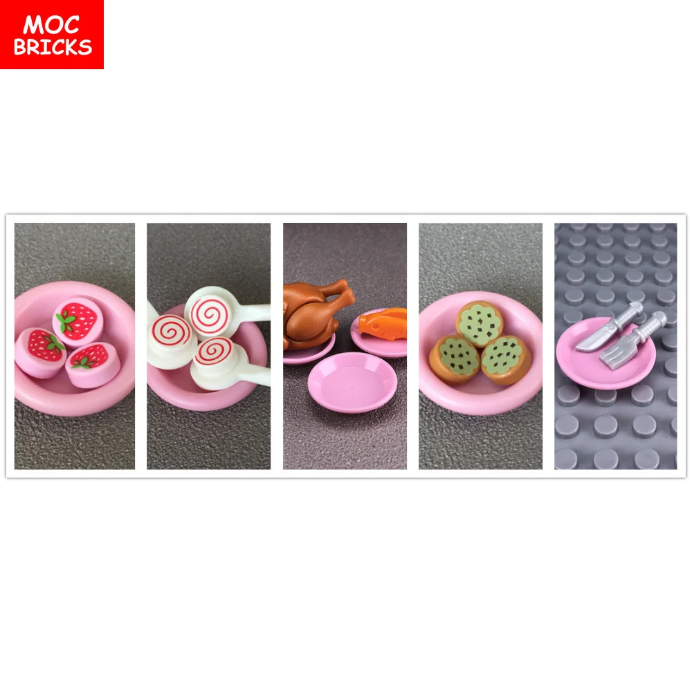 10pcs/lot MOC Bricks Food Round Dish 3X3 6256 bone sugar Sstrawberry Sushi crab DIY Educational Compatible Building Blocks | Игрушки и