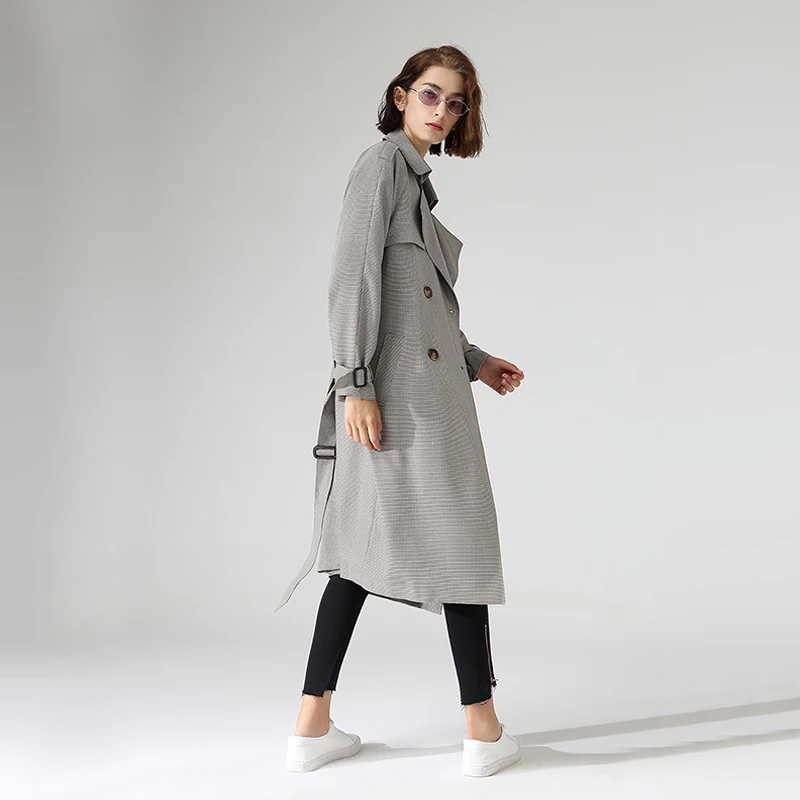 Beste Toyouth Office Dames Werkkleding Lange Trenchcoats Double Breasted Lange Mouwen Houndstooth Bovenkleding Geul
