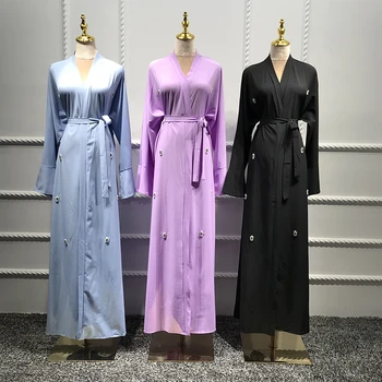 

Open Kimono Abaya Turkish Islam Long Sleeve Pearls Hijab Muslim Dress Abayas For Women Robe Caftan Dubai Kaftan Islamic Clothing