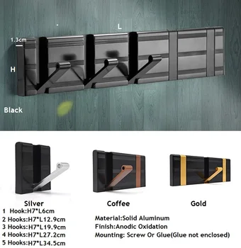 

Solid Aluminum Wall Mount Conceal Folding Coat Hat Hook Wardrobe Robe Hooks Black Gold Silver Single 2 3 4 5 Hooks