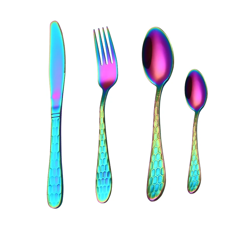 Spklifey столовая посуда, Золотая ложка, столовые приборы, вилка, ложка, золотые столовые приборы, стальной набор столовых приборов, золотой набор посуды, ложка из нержавеющей стали - Цвет: Rainbow 1 set