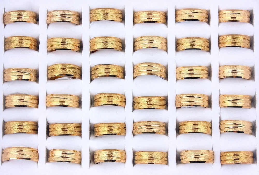 Оптом 5 шт Золотой, матовый полированный кольцо из нержавеющей стали 316L-браслет подарок на день рождения Xams 17-21 мм модные ювелирные изделия