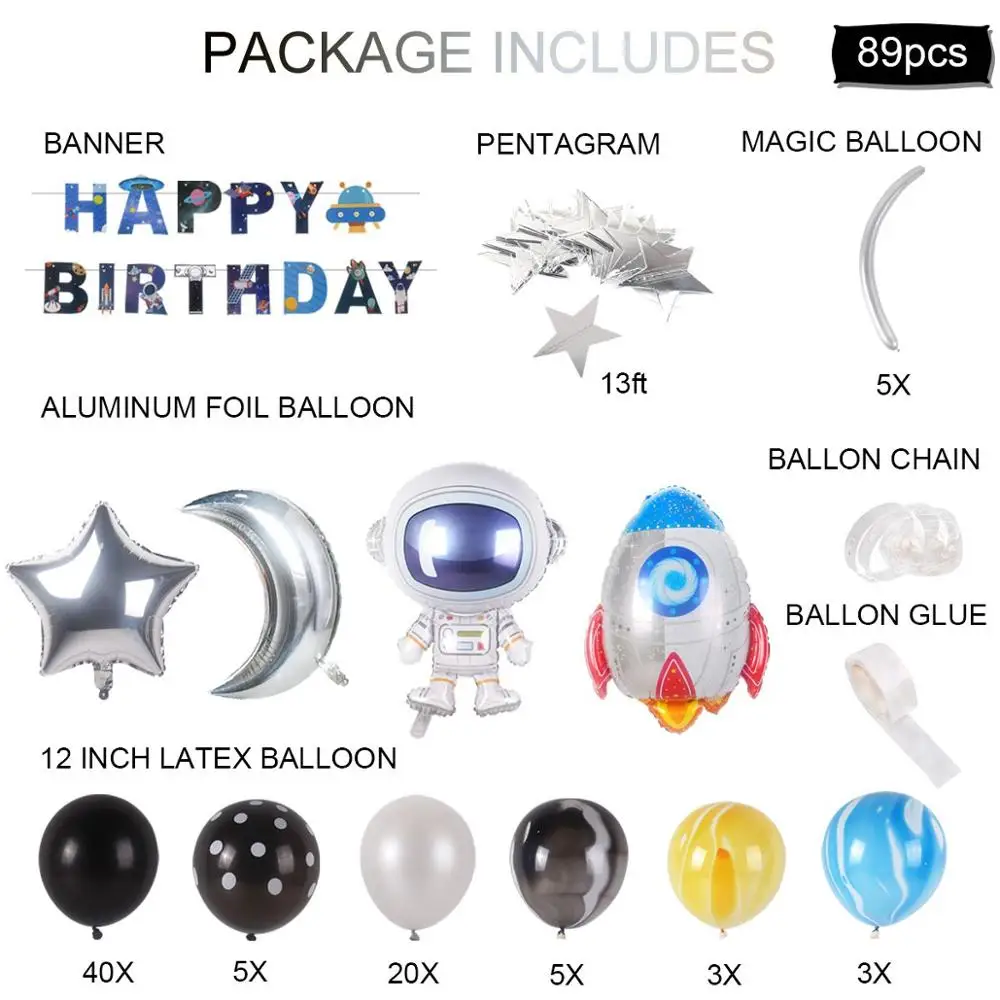 89pcs set Astronaut Rocket Latex Balloons Outer Space Party Supplies Space Theme Birthday Party Decoration Kids Baby Shower Decor For Boy - Цвет: 89pcs set