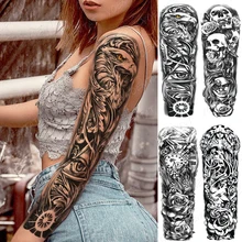 

Waterproof Temporary Full Arm Tattoo Stickers Eagle Eye Geometry Skull Girl Flower Flash Tattoos Body Art Fake Sleeve Tatto Men