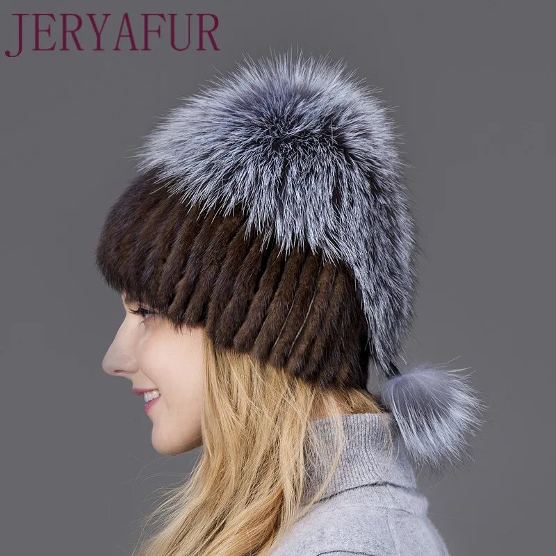 Neue frauen wolle ski hut winter warm ohr Russische pelz mode echt pelzmütze nerz natürliche fuchs gestrickte schutz reise hut