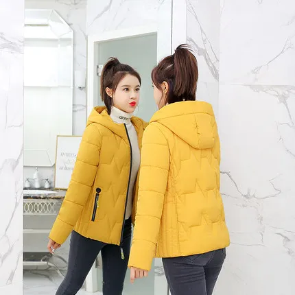 Зимняя куртка для женщин, плюс размер, женские парки, утепленная верхняя одежда, пальто с капюшоном, короткие женские тонкие хлопковые стеганые базовые Топы 3XL - Цвет: yellow