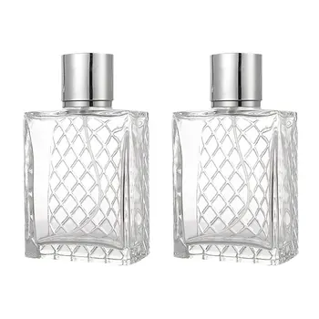 

2 Pcs Square Flat Spray Bottle Lattice Grain Glass Empty Spray Bottle Perfume Liquid Dispenser For Make Up Skin Care Use (100ml)