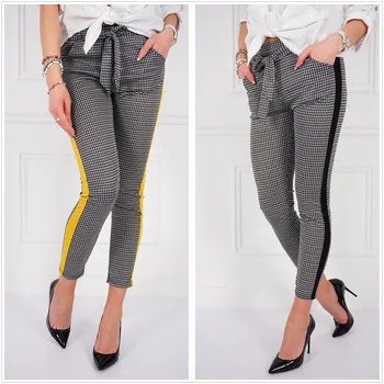 

New 2020 Fashion Spring Vintage Grid Pencil Pants Women Casual Female Office Lady Workwear Trousers