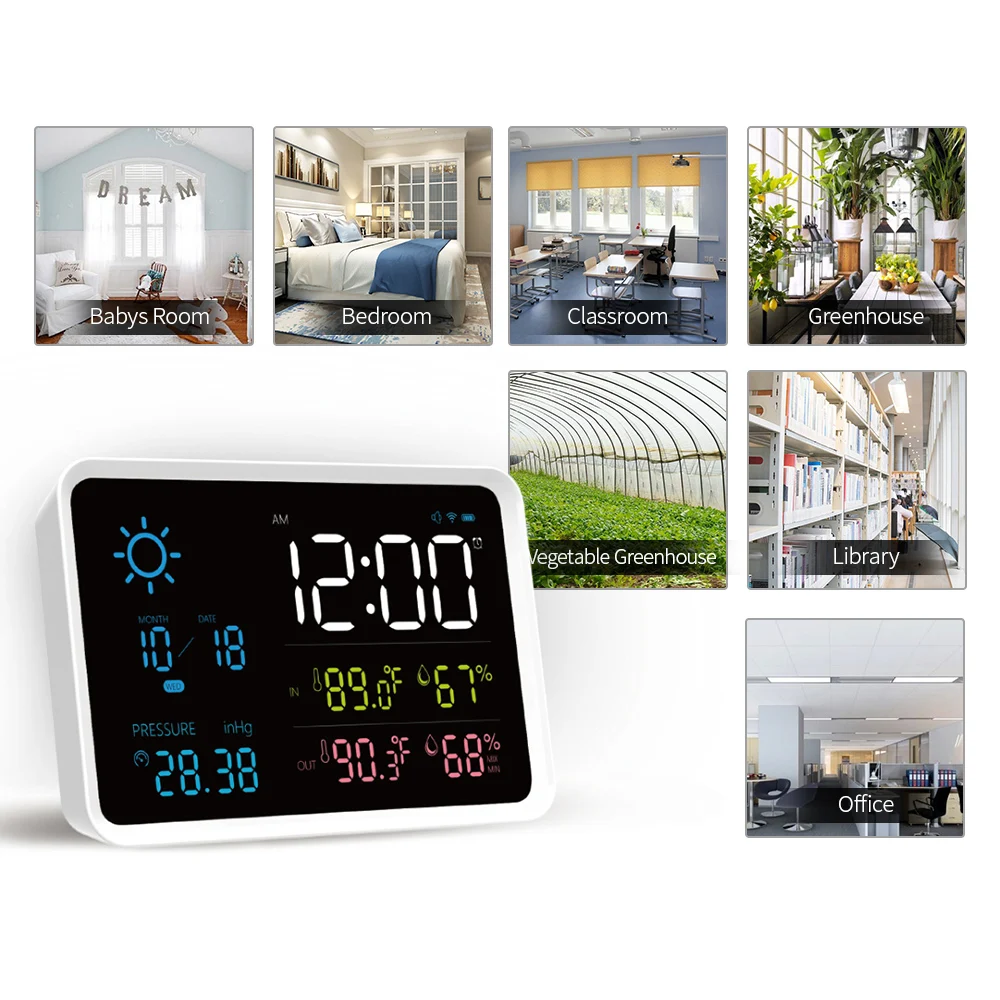 

Temperature and Humidity Meter Indoor and Outdoor Thermometer Alarm Clock Weather Forecast Station Temperature Monitor
