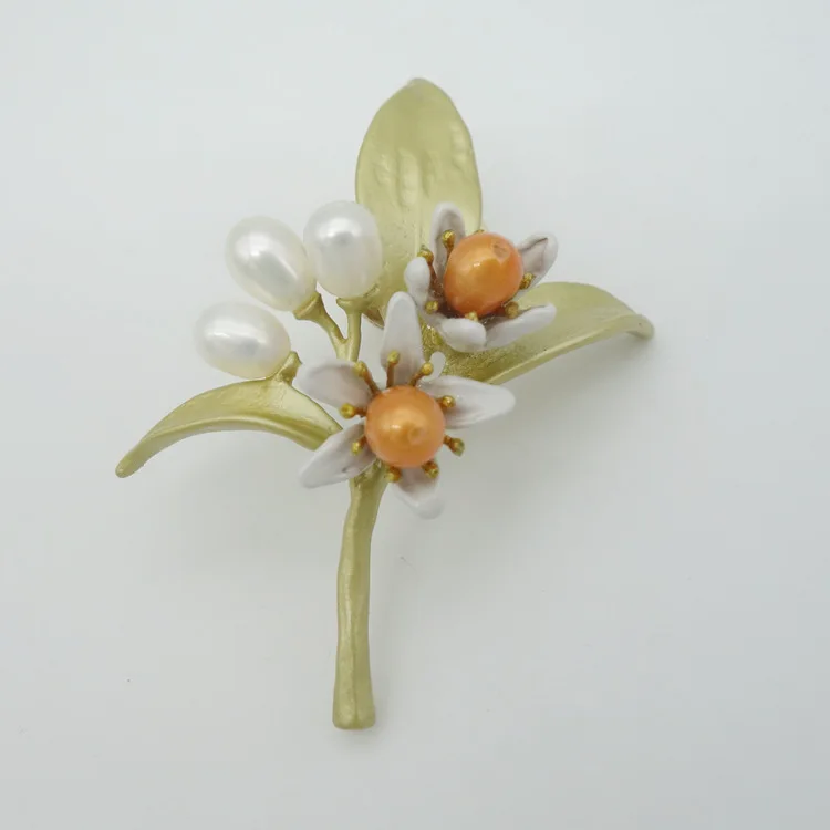

Small Organge Flower Brooch Non-mainstream Designer Works Top Grade Pearl Collar Pin Brooch Accessories