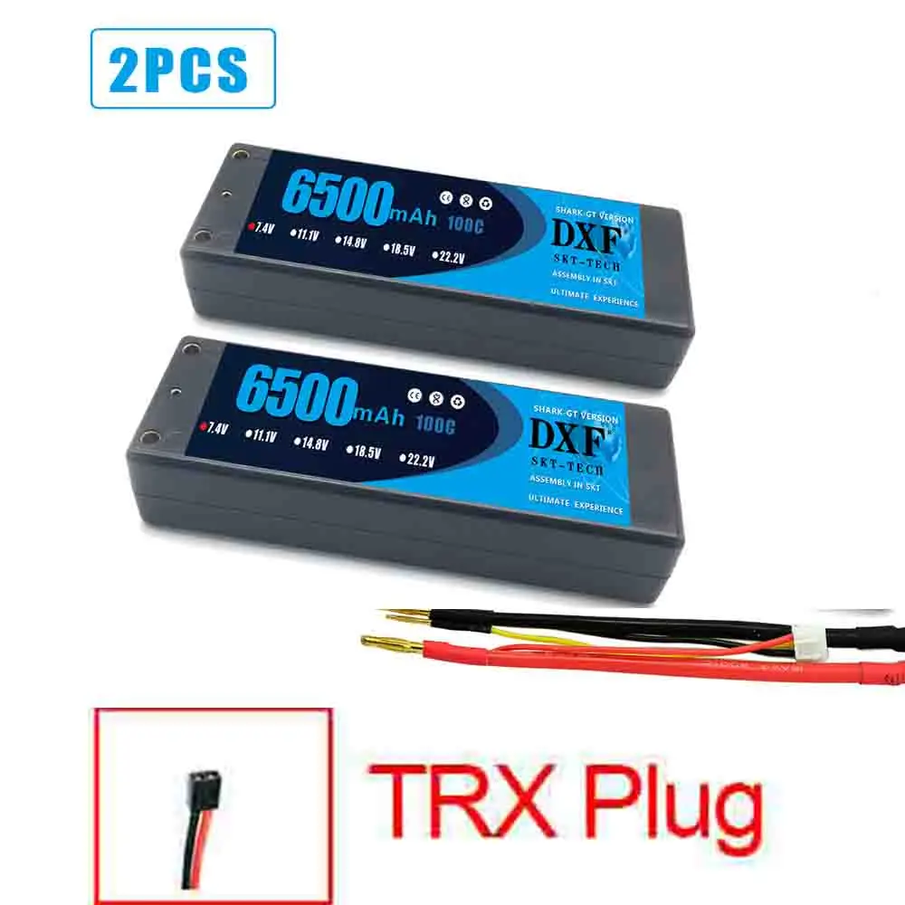 DXF 2 шт.-полимерным аккумулятором RC Lipo 2S 7,4 V 5200 мА/ч, 6200 мА/ч, 6500 мА/ч, 8000 мА/ч, 50C 100C 120C 240C 4,0 мм на колесиках для Слэш 4X4 автомобиля - Цвет: 2PCS2S6500HARDTRX