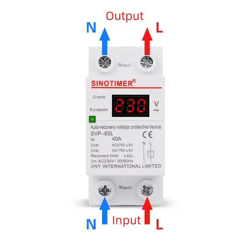 

230V AC 40A Auto Recovery Reconnect Circuit Breaker Digital Din Rail Overvoltage Undervoltage Protector with Voltmeter Display