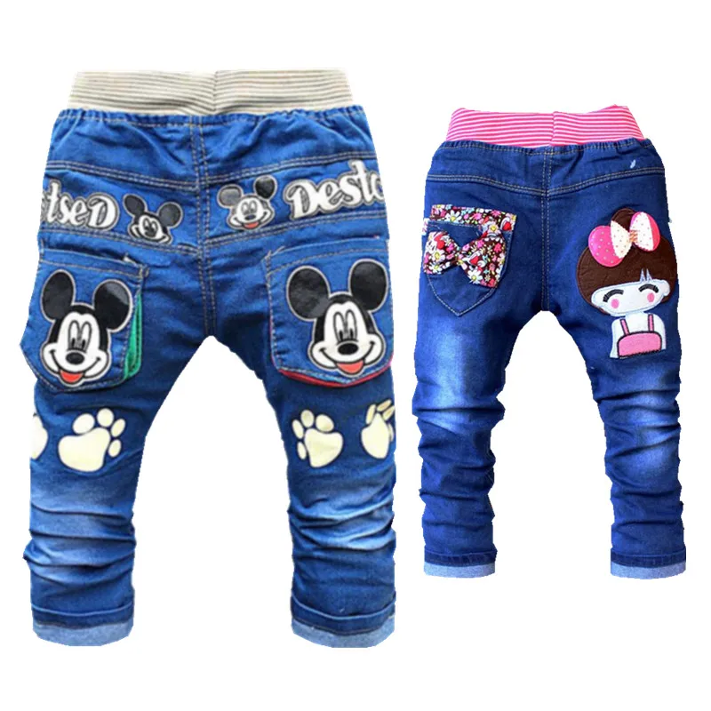 Cartoon Baby Boy Clothes Denim Pants Elastic Waist Casual Printed Toddler Pants Girls Trousers Children's Jeans for 2-4T Unisex