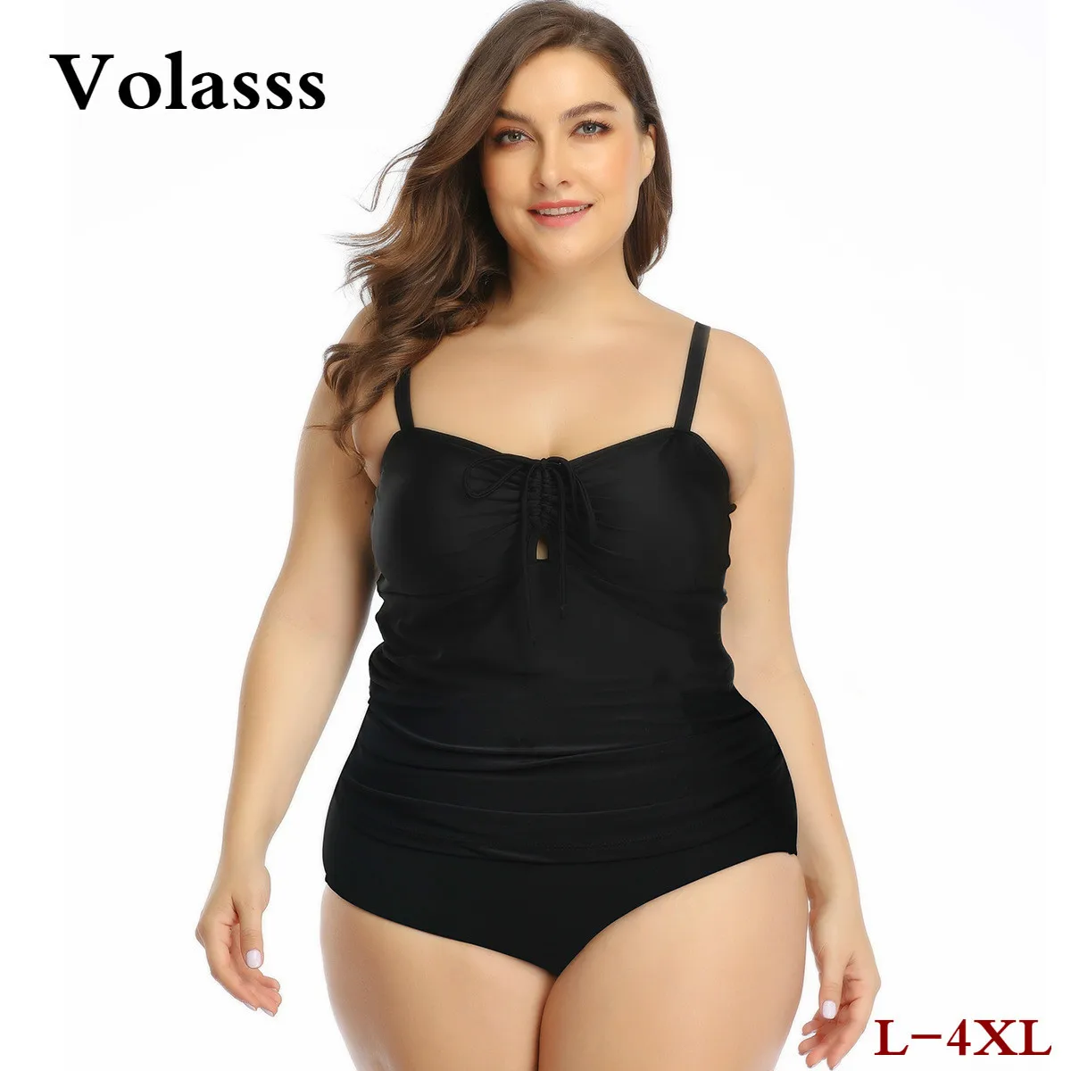 

2020 Women Swimwear Camisole Solid Color Swimming Suit Pleat Fertilizer Plus Size Lady Swimsuit Female Bather Bathing Suit Swim
