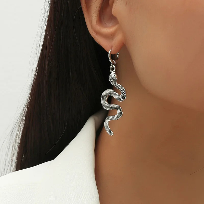 Vintage Silver Color Gothic Punk Snake Drop Earrings For Women Retro Ethnic Boho Earrings Jewelry