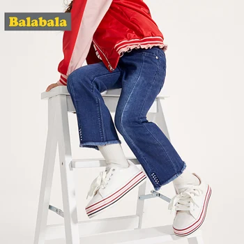 

Balabala Girls Jeans Spring 2020 Breathable Soft Flare Pants Children Baby Casual Trend Girl Trousers