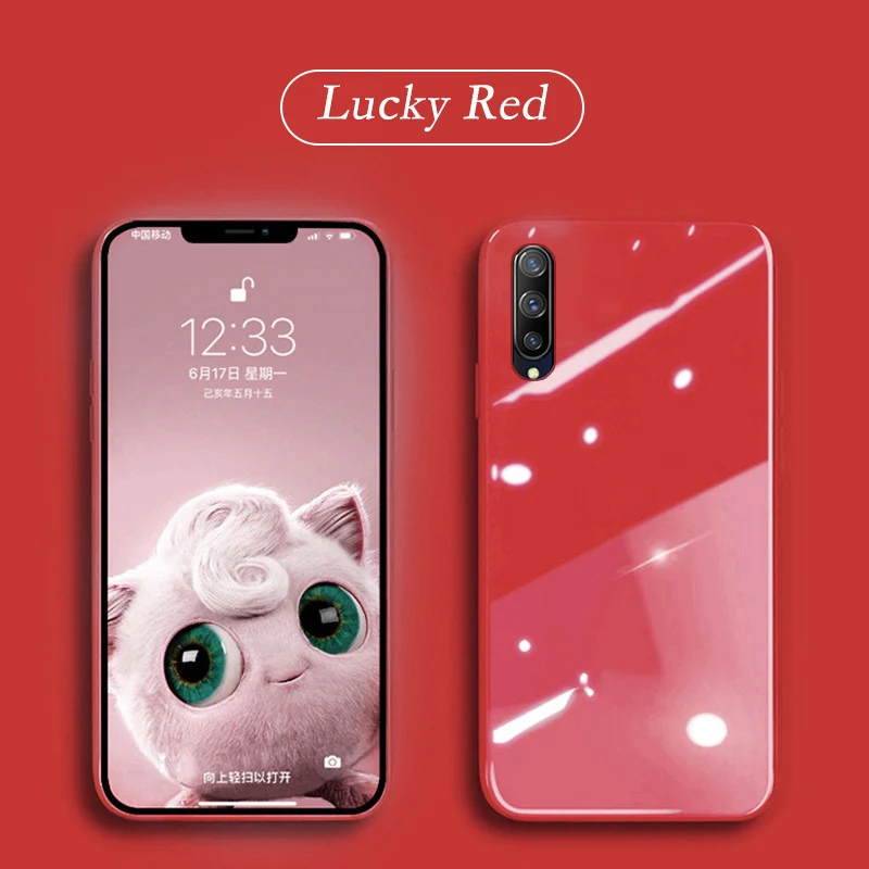 Жидкий силиконовый чехол из закаленного стекла для телефона для Xiaomi mi 9 Lite SE mi 8 mi CC9 mi 9T Red mi K20 Note 7 8 Pro чехол с мягкой рамкой - Цвет: Lucky Red