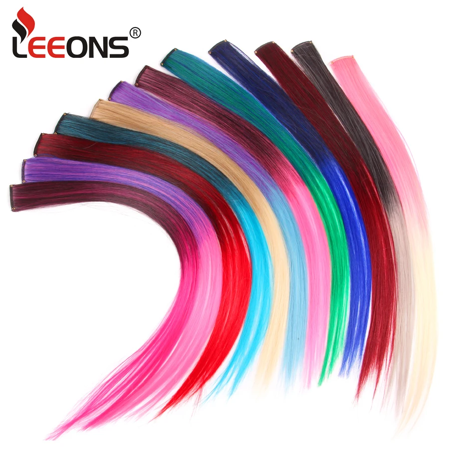 Highlights Hair Rainbow Synthetic Clip On Hair Extensions Ombre Colored Clip Hairpiece Colorful Clip Hair Strands For Festival