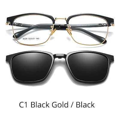 Ralferty 2 в 1 многофункциональная оптическая оправа поляризованные магнитные мужские и женские солнечные очки с клипсой на квадратной оправе Z8028 - Цвет оправы: C1 Black Gold-Black