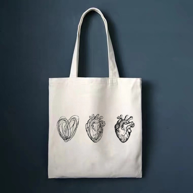 Canvas Shopping Bag Cartoon Heart Printing Fashion Student Book Bag Eco female Shoulder Bag Handbag Reusable Tote Bag