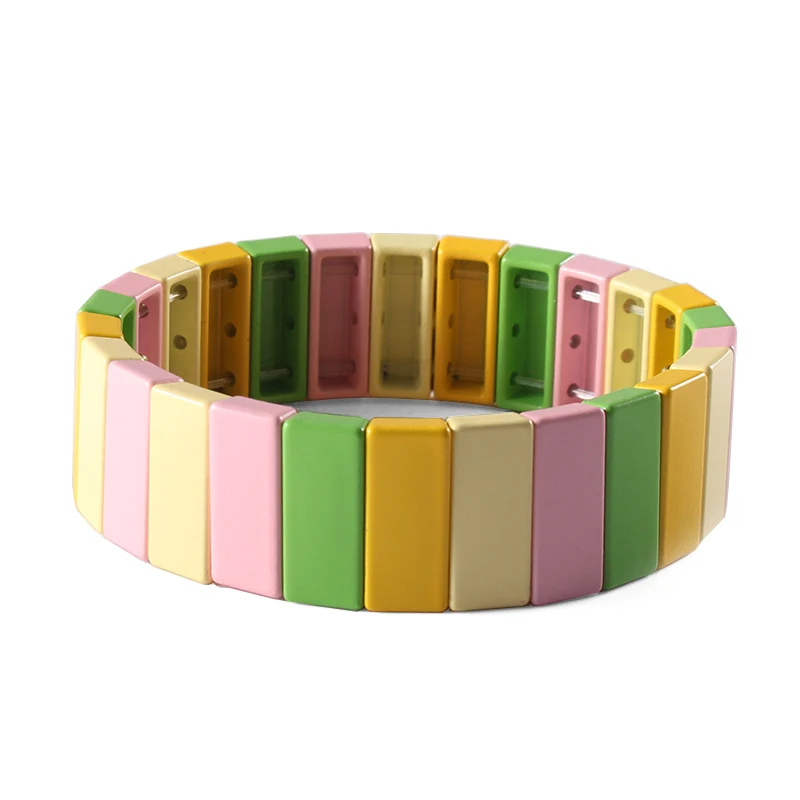 Карамельный Радужный плиточный браслет женский эмалированный Богемский Браслет Ручной Работы Дружба Плетеный Штабелируемый гребень квадратный эластичный браслет