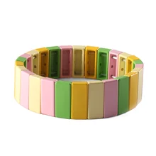 Карамельный Радужный плиточный браслет женский эмалированный Богемский Браслет Ручной Работы Дружба Плетеный Штабелируемый гребень квадратный эластичный браслет