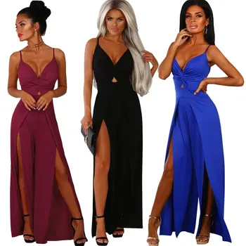 

Summer 2020 Women Fashion Solid Color Loose Wide Leg Pants Jumpsuit New Sexy Sling Off Shoulder Hollow Out Long Pant Jumpsuits
