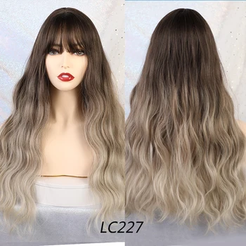 Blonde Unicorn Long Mix Purple Womens Wigs with Bangs Water Wave Heat Resistant Synthetic Wigs for Women African American 3