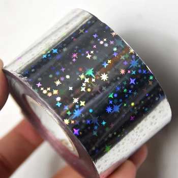 

120m*4cm Laser Star Waves Nail Transfer Foil Gold Sliver Holographic Starry Sky Nail Art Sticker Decals DIY Manicure Decorations