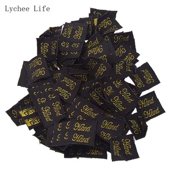 

Lychee Life 100Pcs/lot Handmade Garment Label Tags Pink Gold Color Polyester Cloth Labels For Diy Sewing Crafts