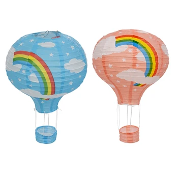 

2pcs 12inch Hot Air Balloon Paper Lantern Lampshade Ceiling Light Wedding Party Decor, Blue Rainbow & Pink Rainbow